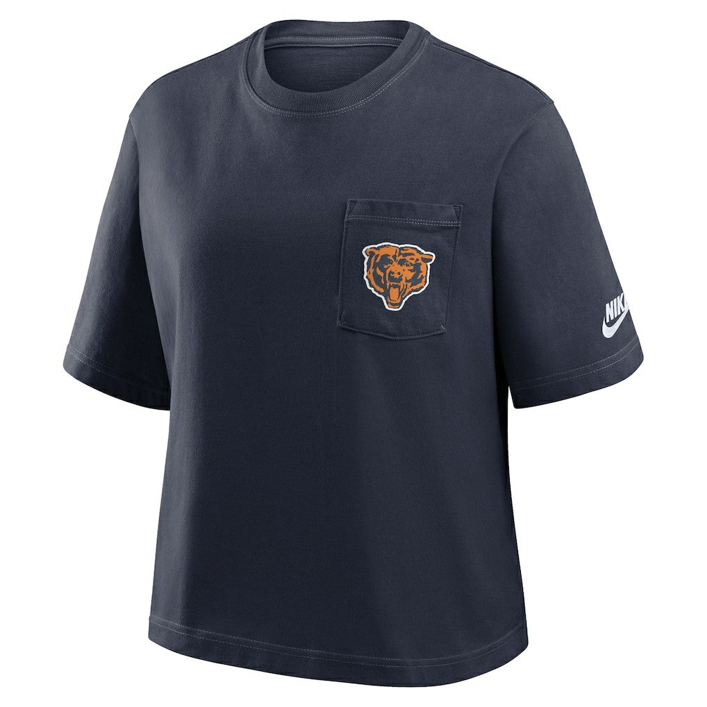 Chicago Bears Women's Rewind Pocket Boxy T-Shirt - Navy - Nike