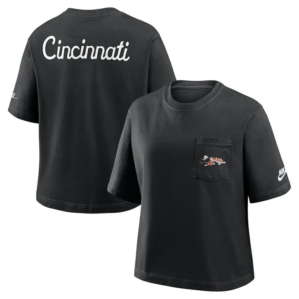 Cincinnati Bengals Women's Rewind Pocket Boxy T-Shirt - Black - Nike