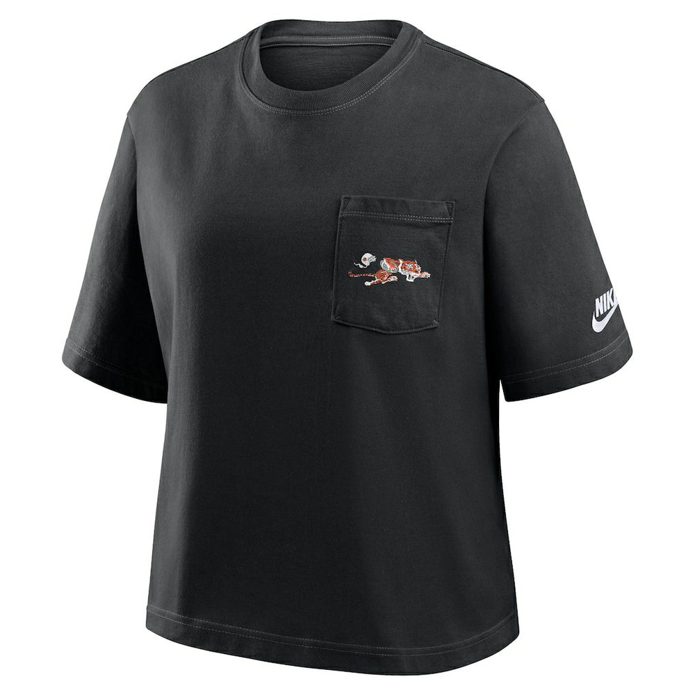 Cincinnati Bengals Women's Rewind Pocket Boxy T-Shirt - Black - Nike