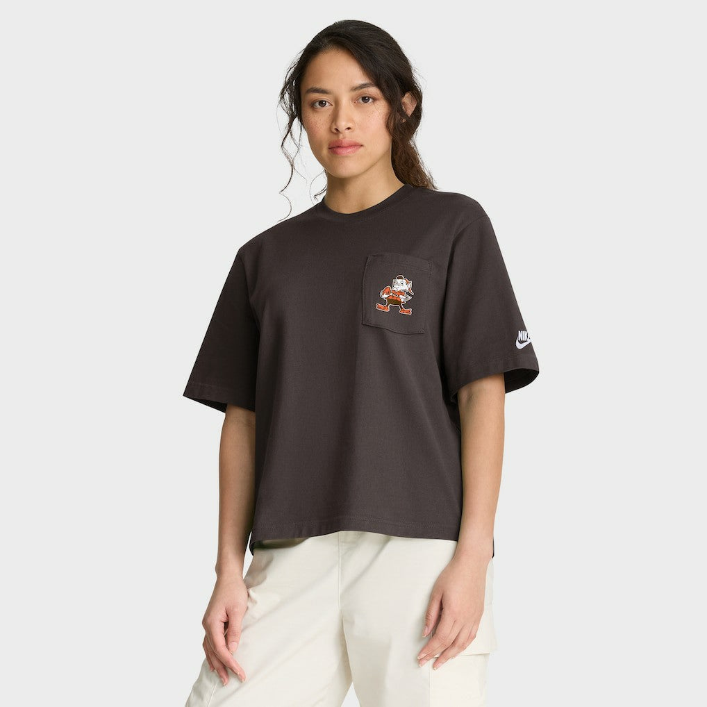 Cleveland Browns Women's Rewind Pocket Boxy T-Shirt - Brown - Nike
