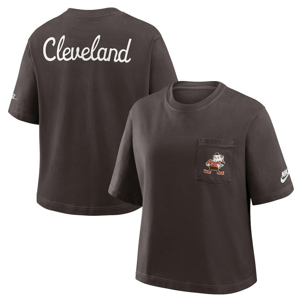 Cleveland Browns Women's Rewind Pocket Boxy T-Shirt - Brown - Nike