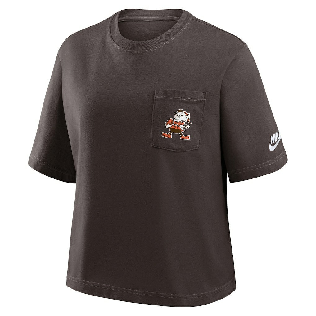 Cleveland Browns Women's Rewind Pocket Boxy T-Shirt - Brown - Nike