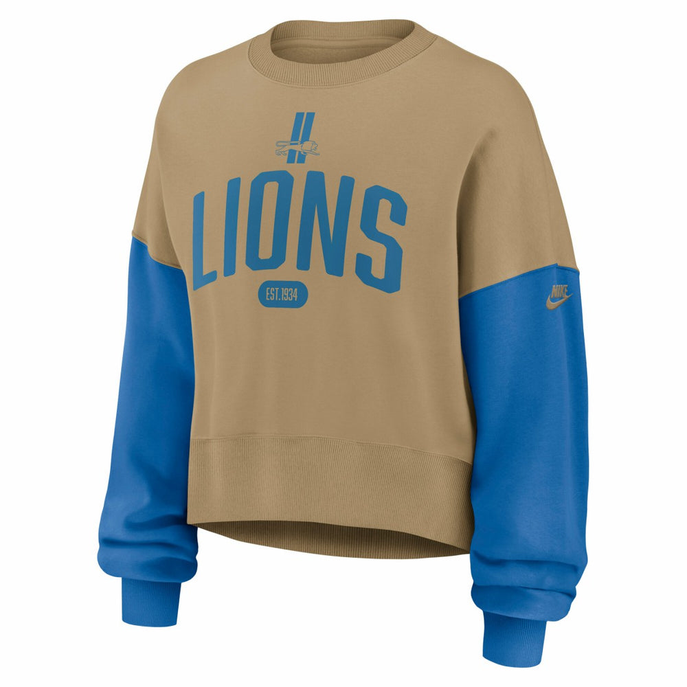 Detroit Lions Women's Oversized Rewind Pullover Sweatshirt - Tan - Nike