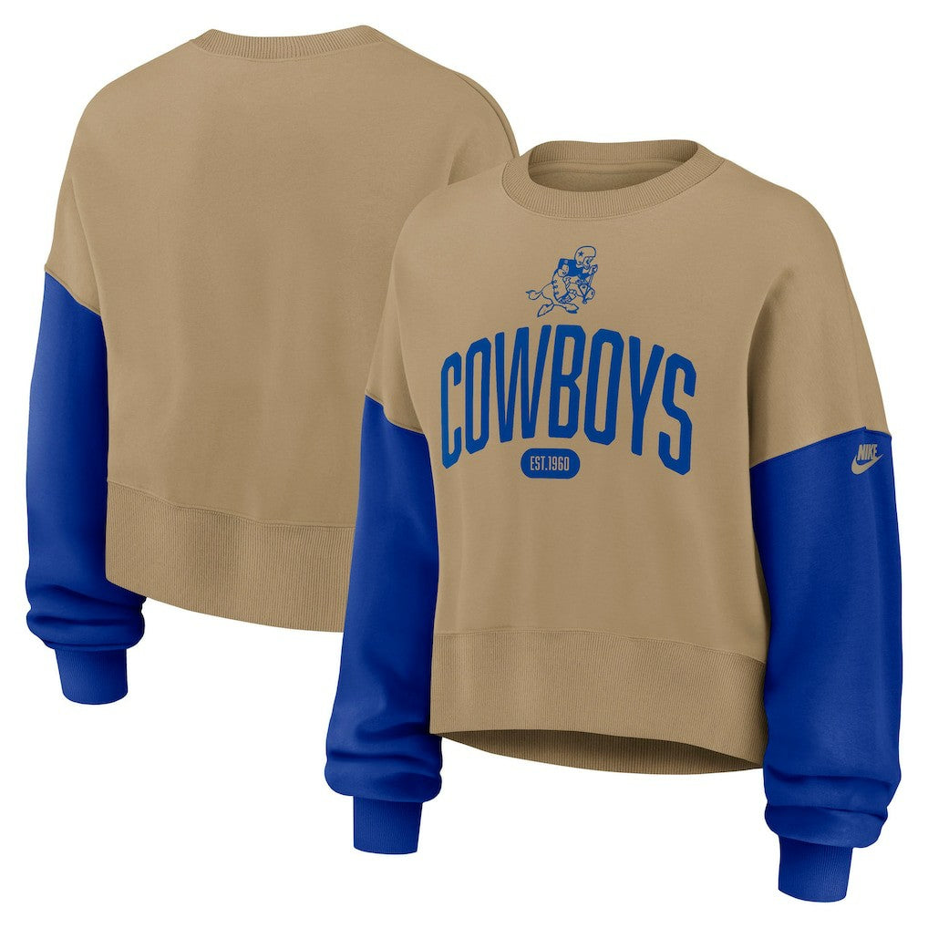Dallas Cowboys Women's Oversized Rewind Pullover Sweatshirt - Tan - Nike