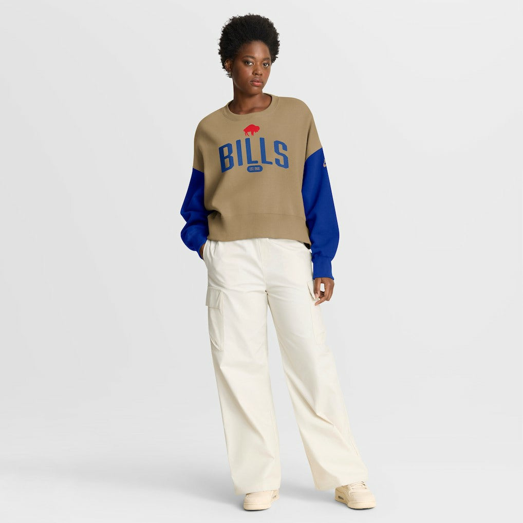 Buffalo Bills Women's Oversized Rewind Pullover Sweatshirt - Tan - Nike