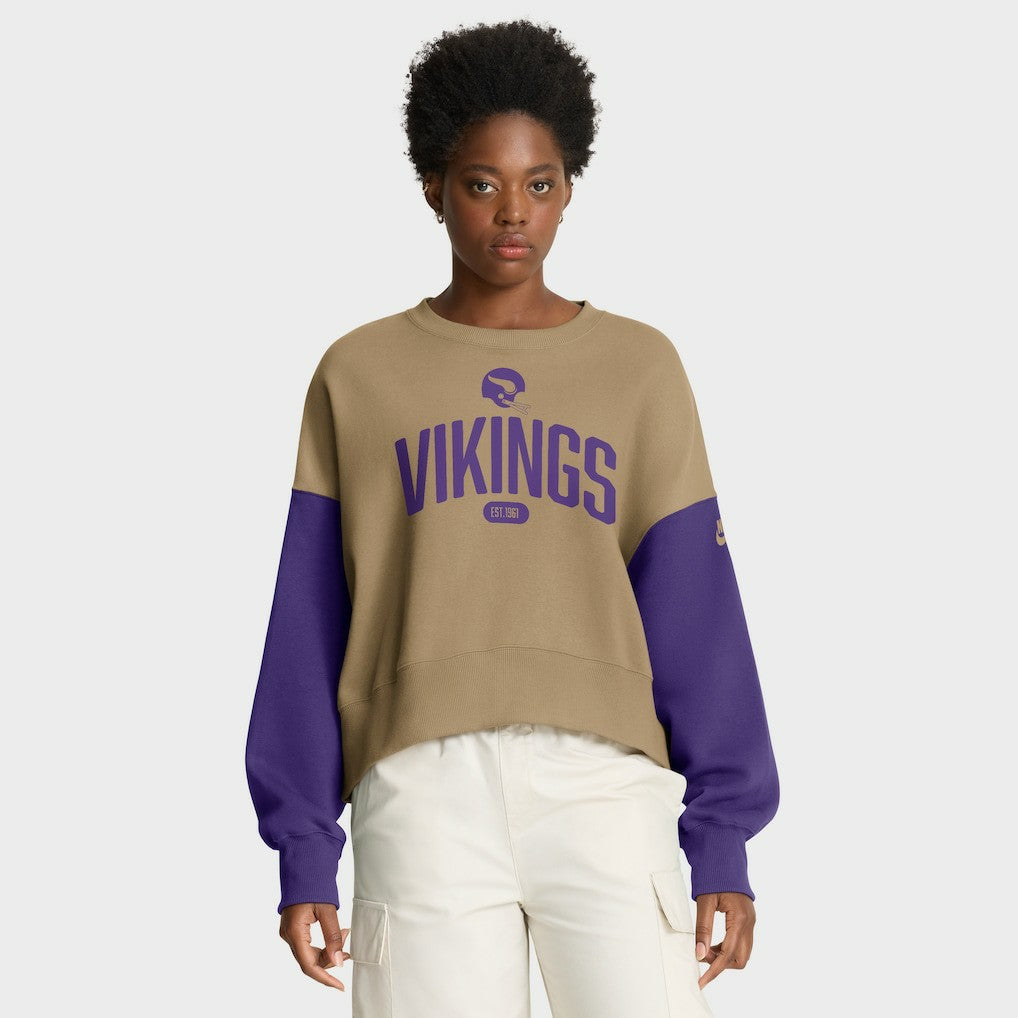 Minnesota Vikings Women's Oversized Rewind Pullover Sweatshirt - Tan - Nike