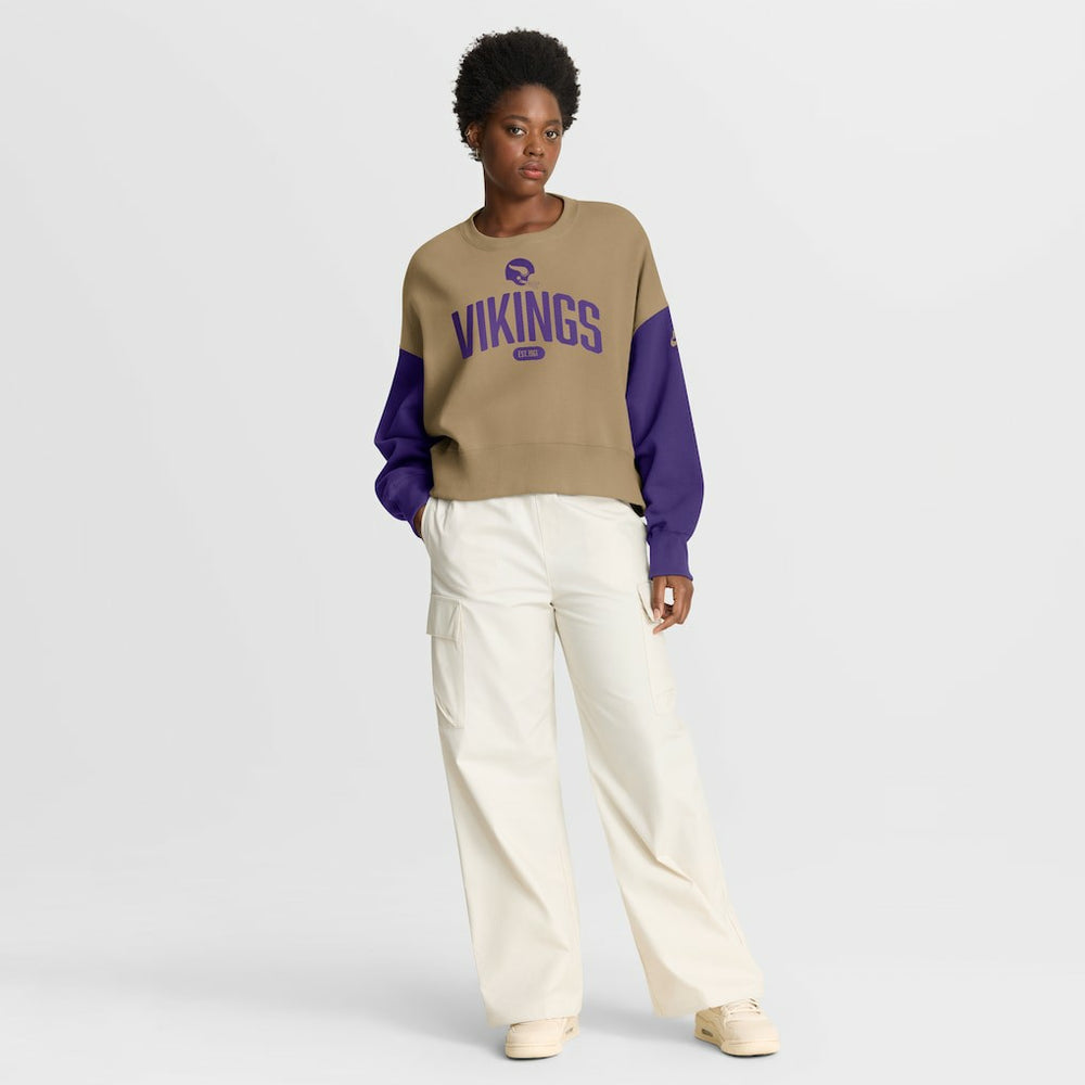 Minnesota Vikings Women's Oversized Rewind Pullover Sweatshirt - Tan - Nike