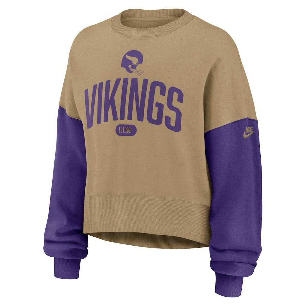 Minnesota Vikings Women's Oversized Rewind Pullover Sweatshirt - Tan - Nike