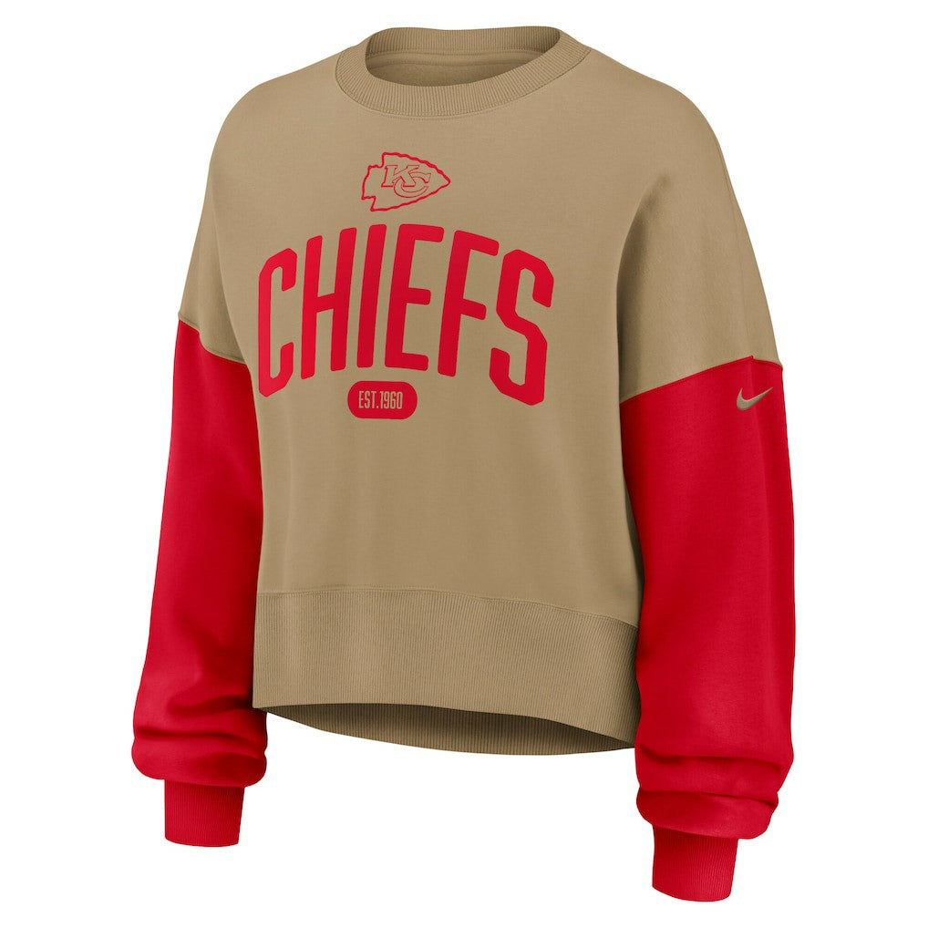 Kansas City Chiefs Women's Oversized Rewind Pullover Sweatshirt - Tan - Nike