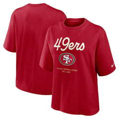 San Francisco 49ers Women's Essential Script Relaxed Boxy T-Shirt - Scarlet - Nike