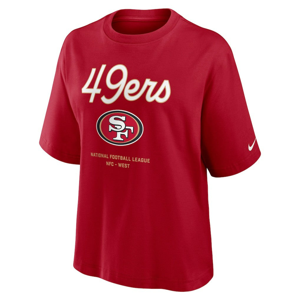 San Francisco 49ers Women's Essential Script Relaxed Boxy T-Shirt - Scarlet - Nike