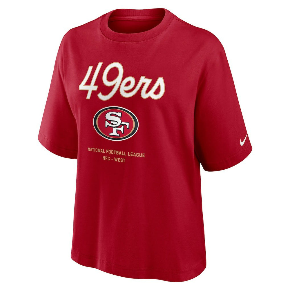 San Francisco 49ers Women's Essential Script Relaxed Boxy T-Shirt - Scarlet - Nike