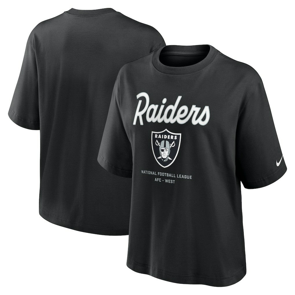 Las Vegas Raiders Women's Essential Script Relaxed Boxy T-Shirt - Black - Nike
