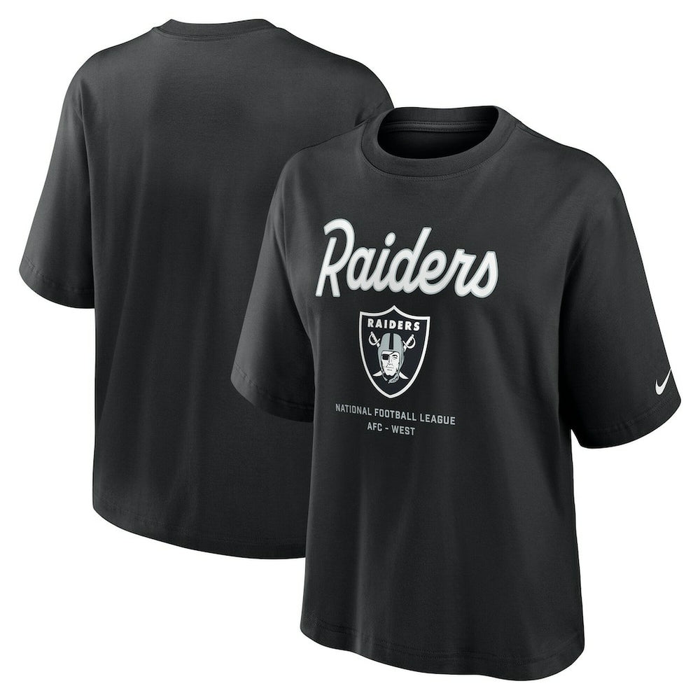 Las Vegas Raiders Women's Essential Script Relaxed Boxy T-Shirt - Black - Nike