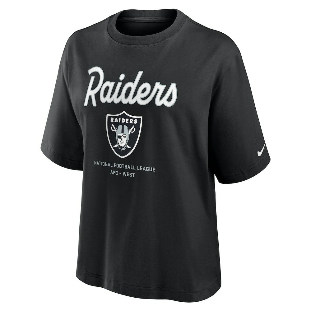 Las Vegas Raiders Women's Essential Script Relaxed Boxy T-Shirt - Black - Nike