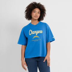 Los Angeles Chargers Women's Essential Script Relaxed Boxy T-Shirt - Powder Blue - Nike