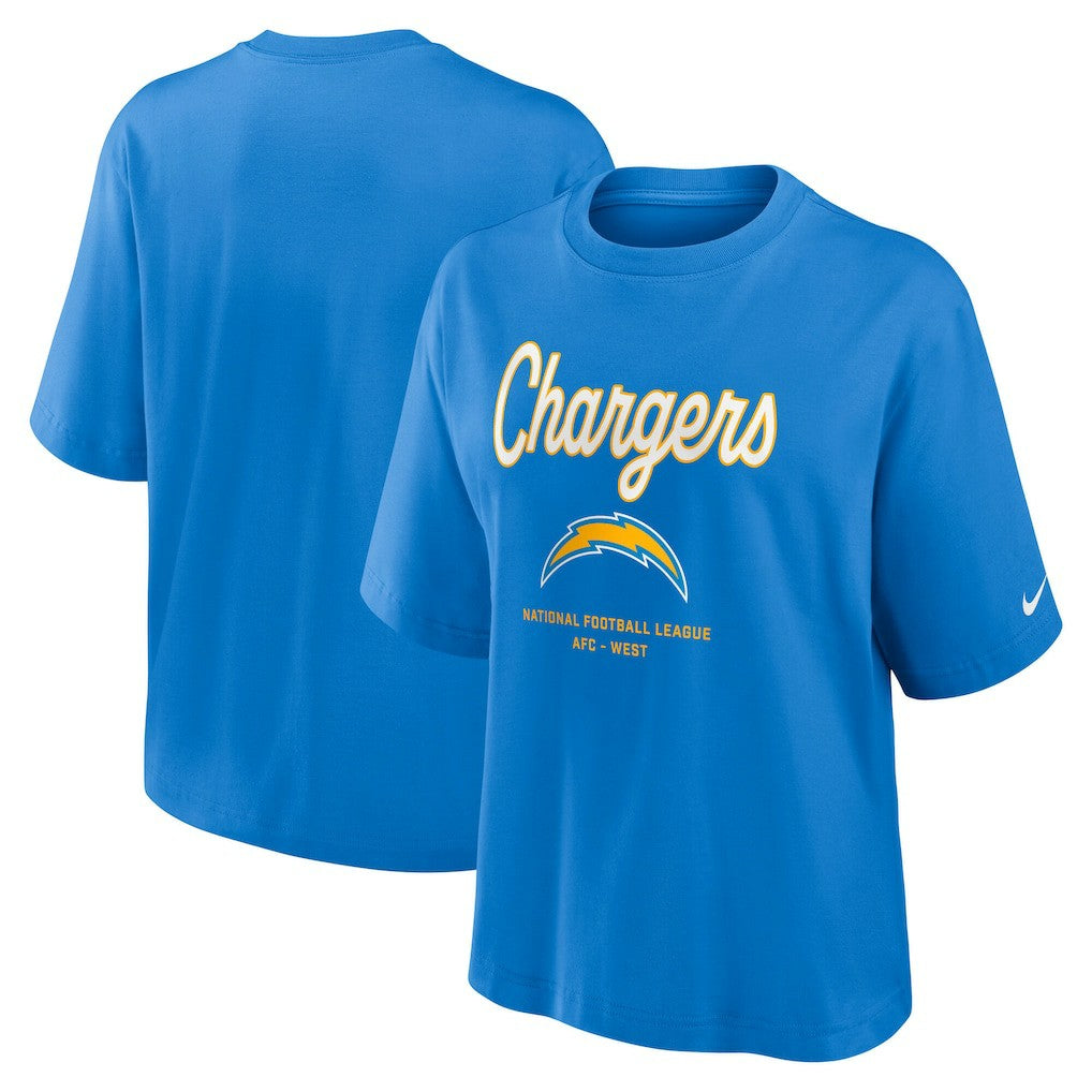 Los Angeles Chargers Women's Essential Script Relaxed Boxy T-Shirt - Powder Blue - Nike