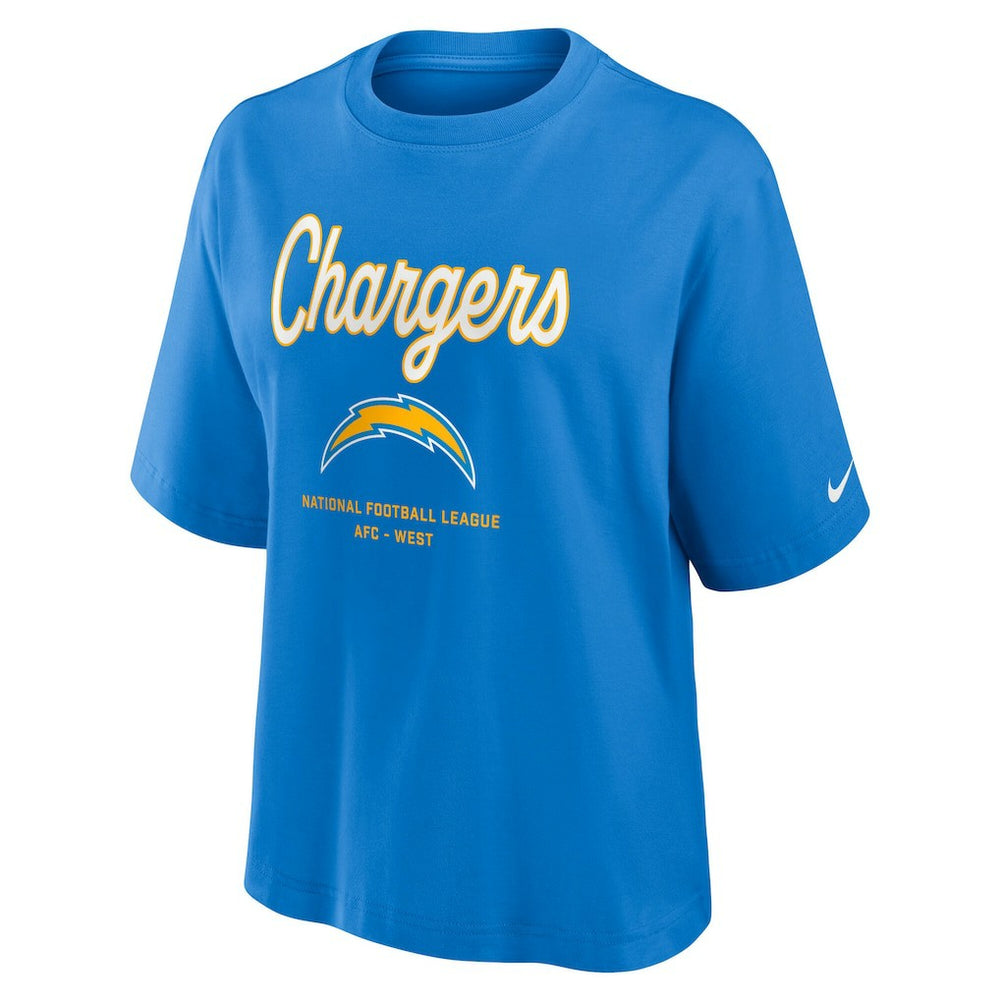 Los Angeles Chargers Women's Essential Script Relaxed Boxy T-Shirt - Powder Blue - Nike