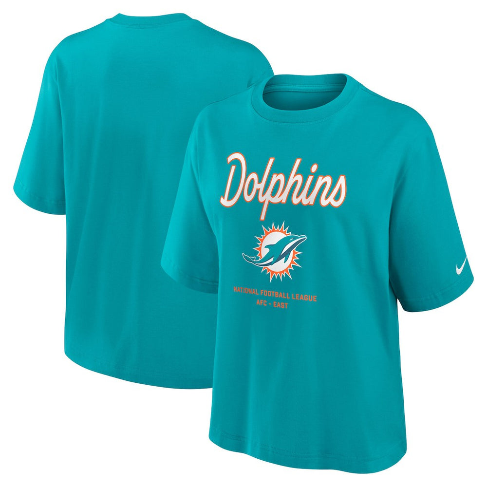 Miami Dolphins Women's Essential Script Relaxed Boxy T-Shirt - Aqua - Nike