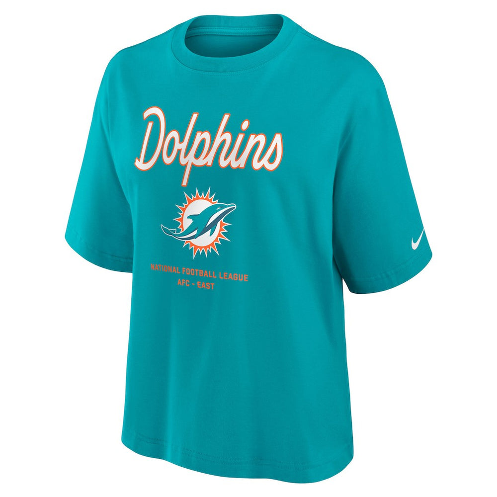 Miami Dolphins Women's Essential Script Relaxed Boxy T-Shirt - Aqua - Nike
