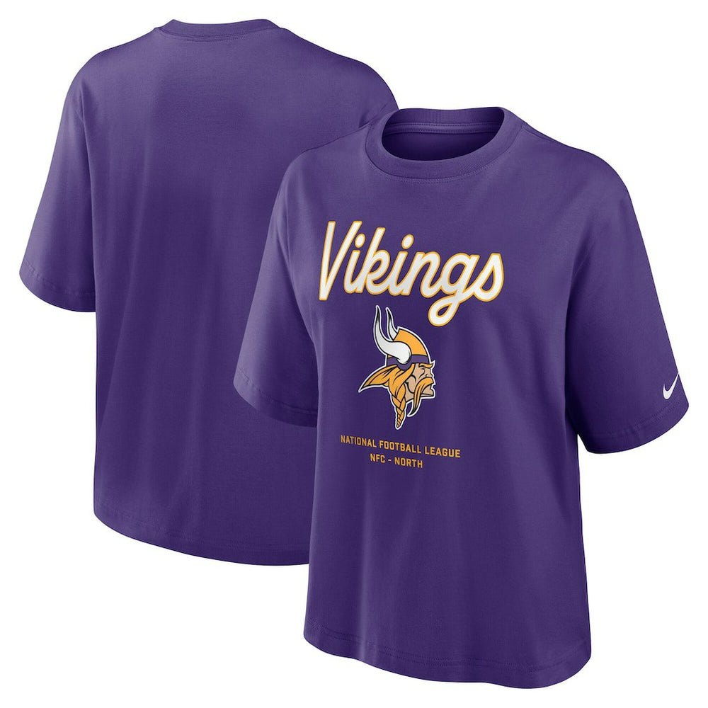 Minnesota Vikings Women's Essential Script Relaxed Boxy T-Shirt - Purple - Nike