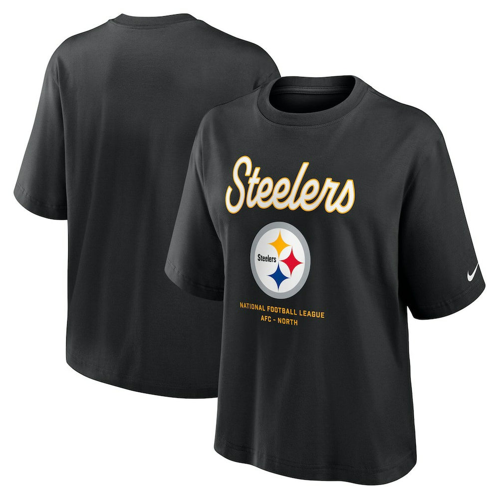 Pittsburgh Steelers Women's Essential Script Relaxed Boxy T-Shirt - Black - Nike