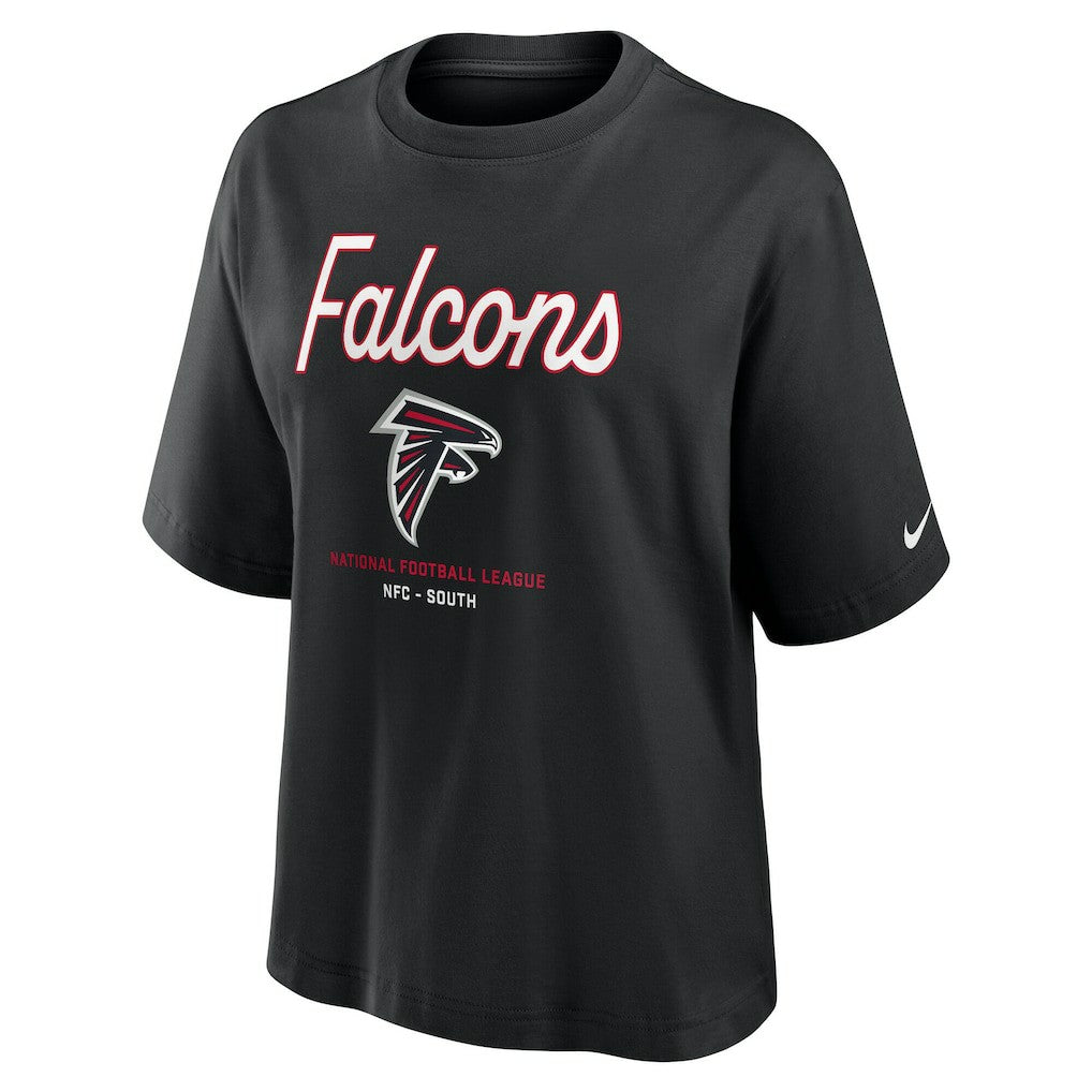 Atlanta Falcons Women's Essential Script Relaxed Boxy T-Shirt - Black - Nike