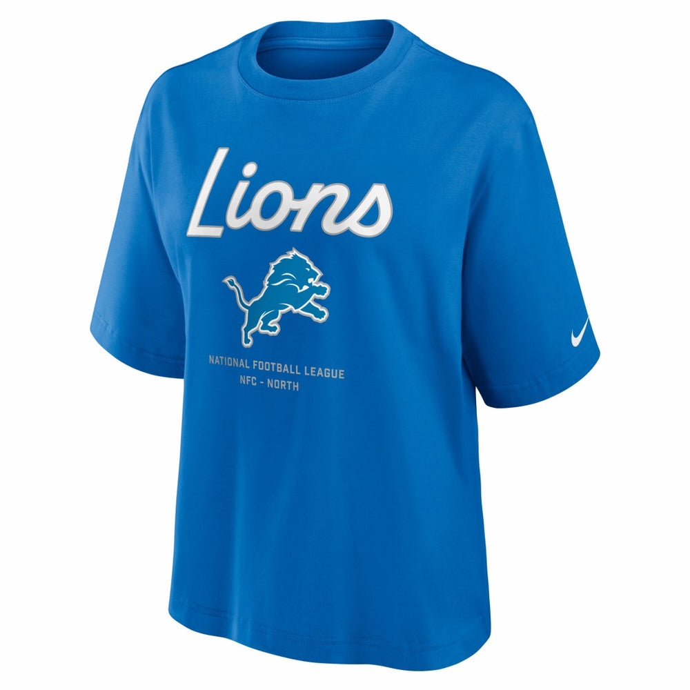 Detroit Lions Women's Essential Script Relaxed Boxy T-Shirt - Blue - Nike