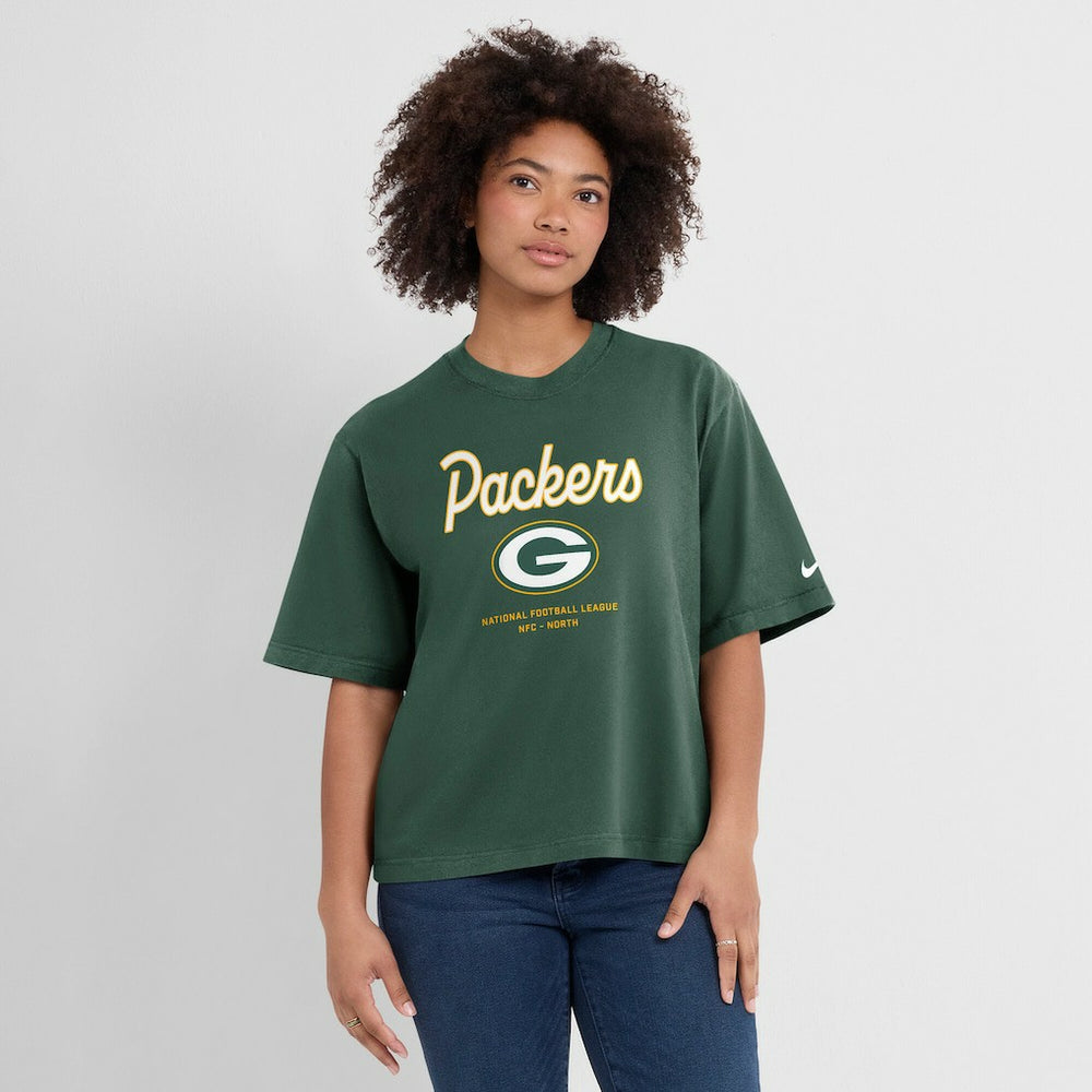 Green Bay Packers Women's Essential Script Relaxed Boxy T-Shirt - Green - Nike