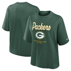 Green Bay Packers Women's Essential Script Relaxed Boxy T-Shirt - Green - Nike