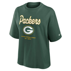 Green Bay Packers Women's Essential Script Relaxed Boxy T-Shirt - Green - Nike