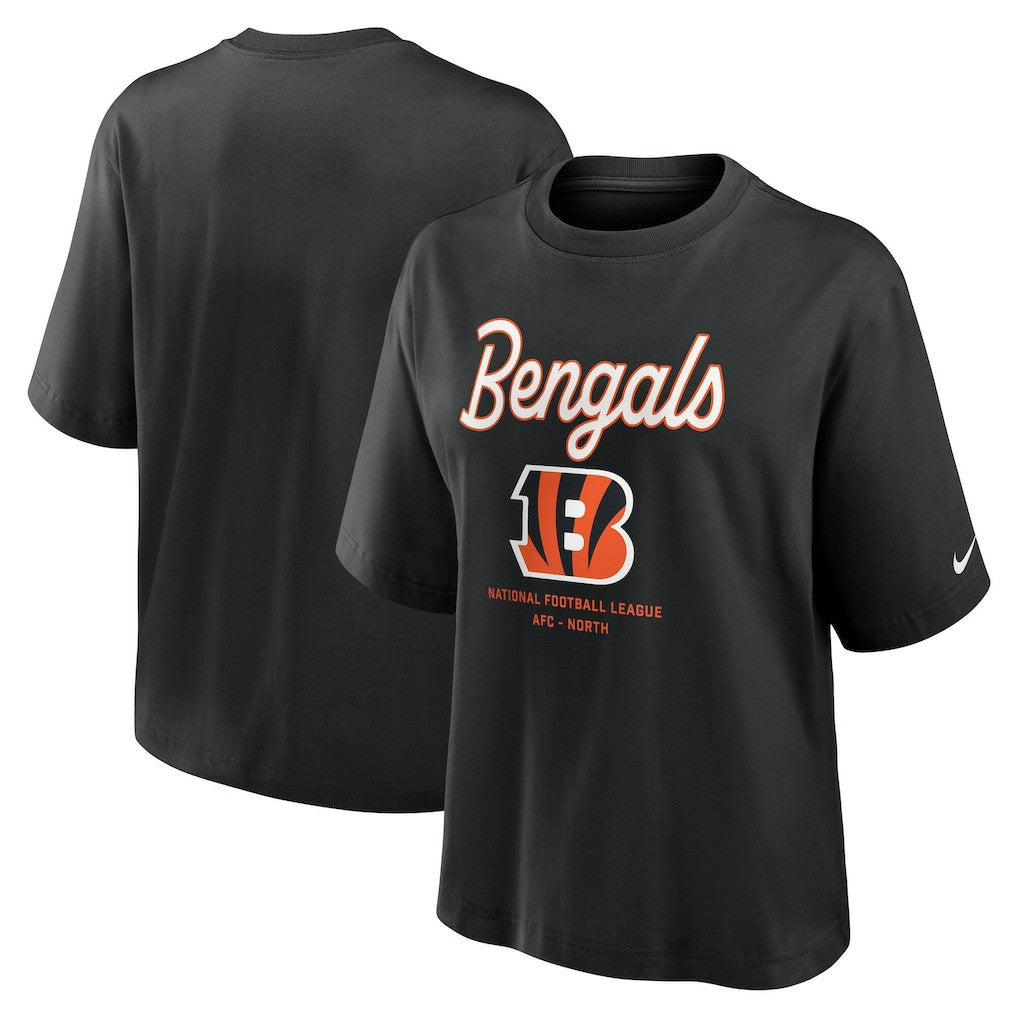 Cincinnati Bengals Women's Essential Script Relaxed Boxy T-Shirt - Black - Nike