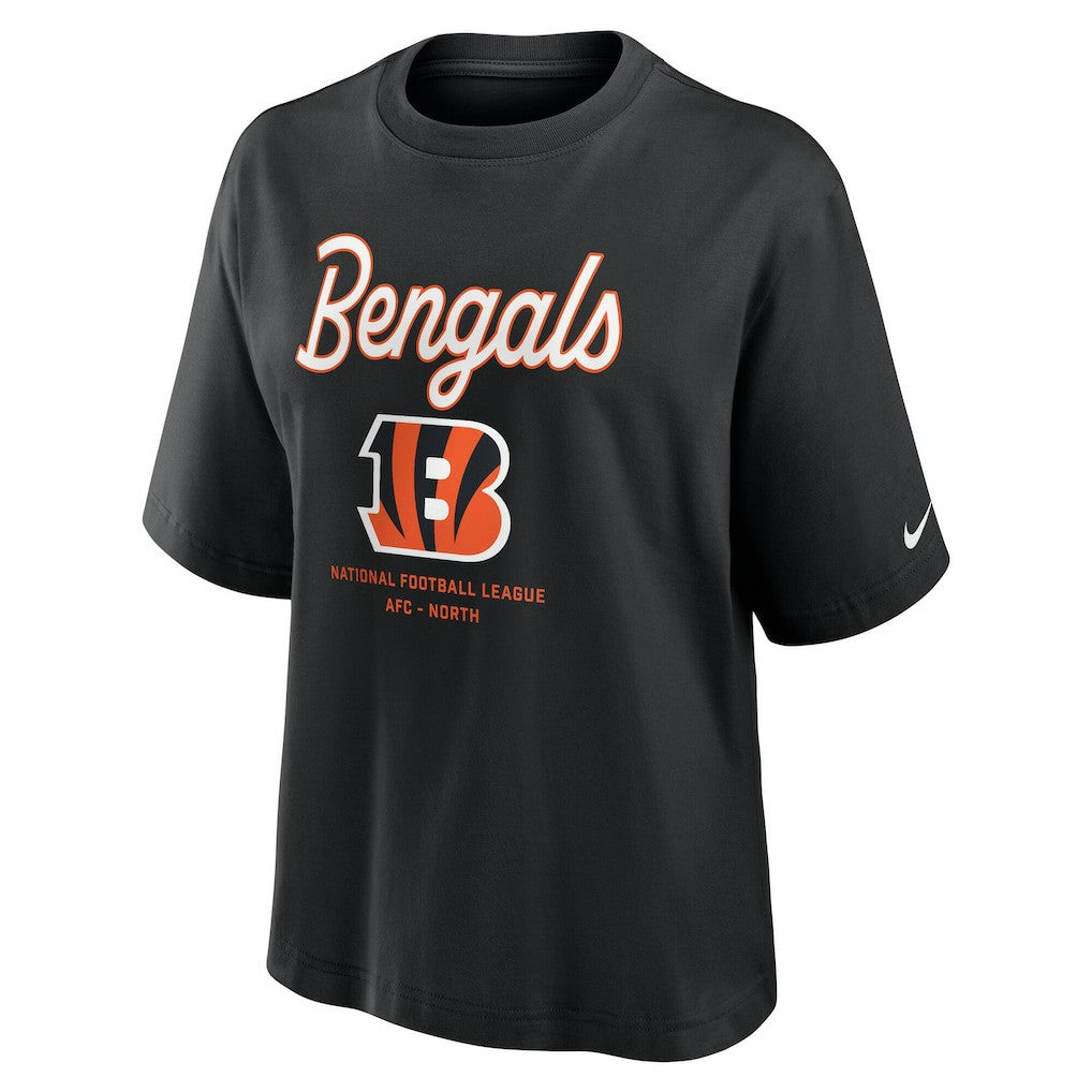 Cincinnati Bengals Women's Essential Script Relaxed Boxy T-Shirt - Black - Nike