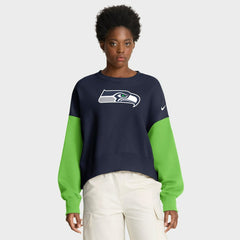 Seattle Seahawks Women's Oversized Color-Block Pullover Sweatshirt - College Navy - Nike