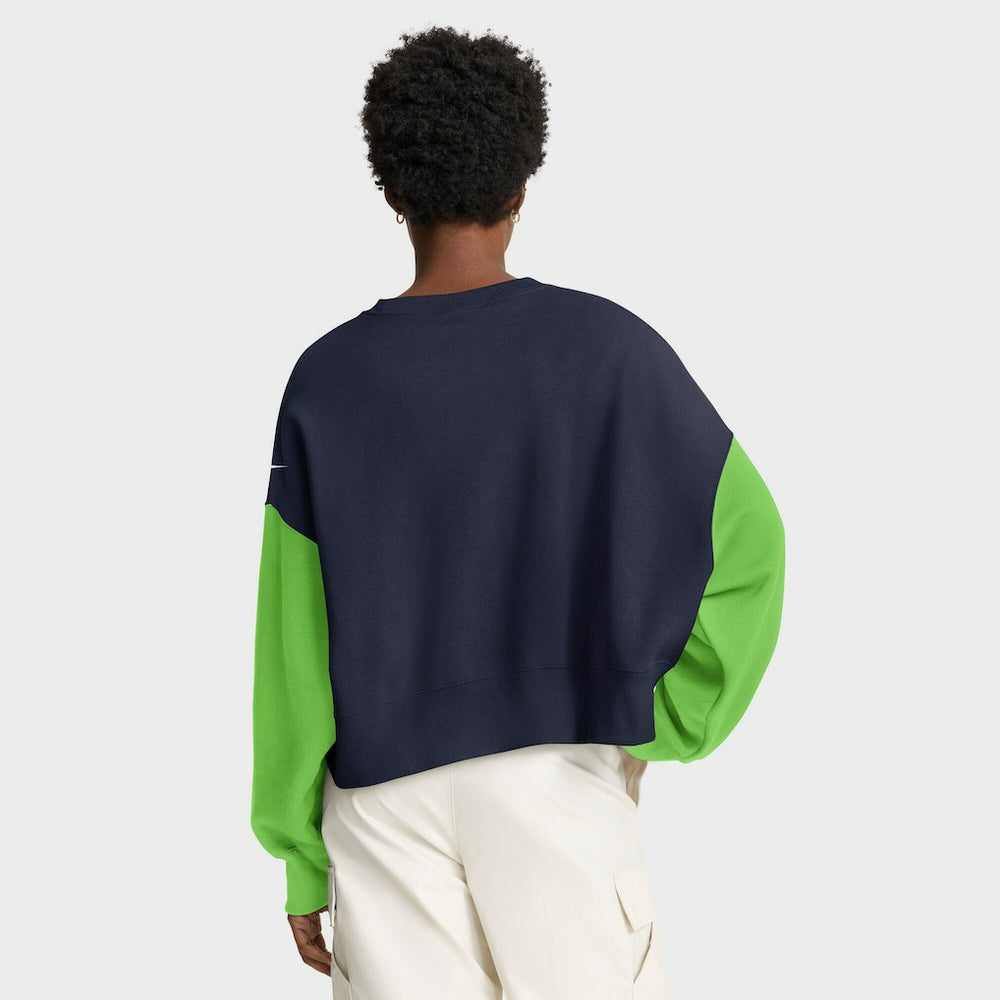 Seattle Seahawks Women's Oversized Color-Block Pullover Sweatshirt - College Navy - Nike