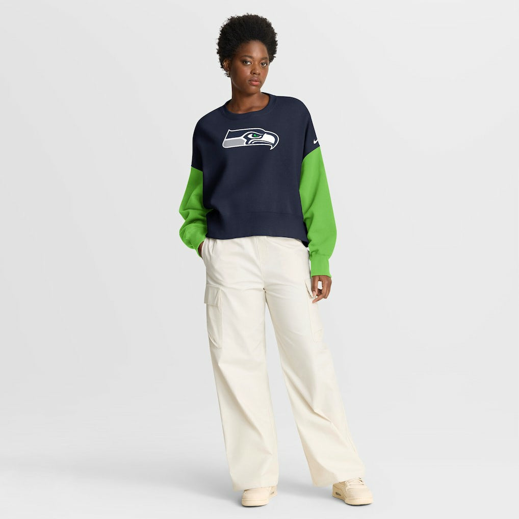 Seattle Seahawks Women's Oversized Color-Block Pullover Sweatshirt - College Navy - Nike