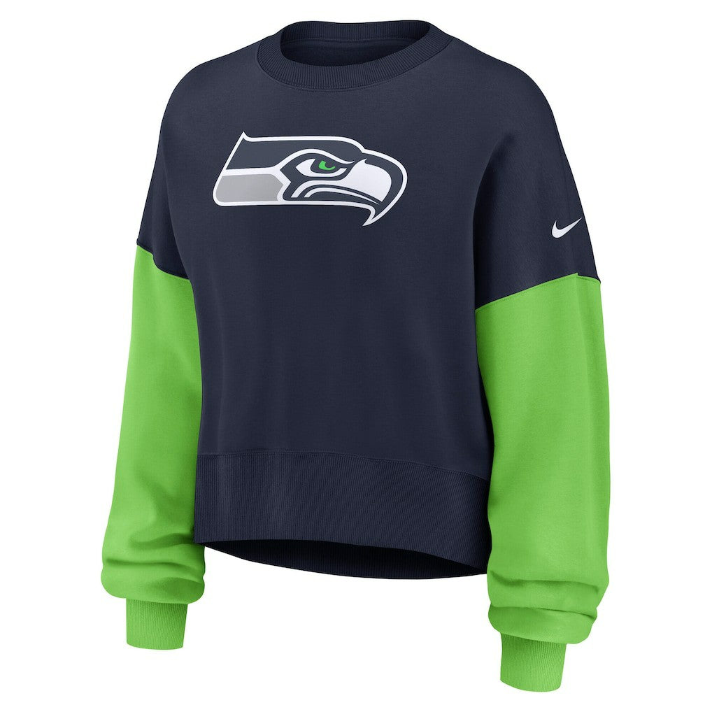 Seattle Seahawks Women's Oversized Color-Block Pullover Sweatshirt - College Navy - Nike