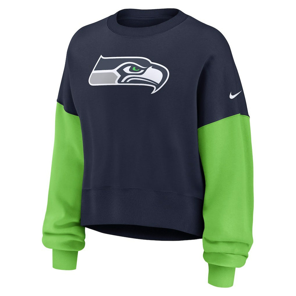 Seattle Seahawks Women's Oversized Color-Block Pullover Sweatshirt - College Navy - Nike