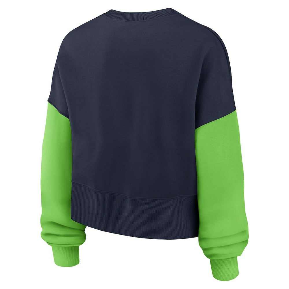 Seattle Seahawks Women's Oversized Color-Block Pullover Sweatshirt - College Navy - Nike