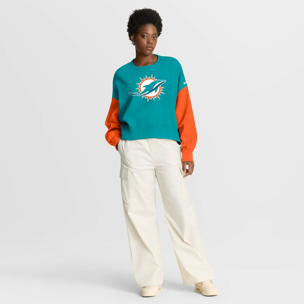 Miami Dolphins Women's Oversized Color-Block Pullover Sweatshirt - Aqua - Nike