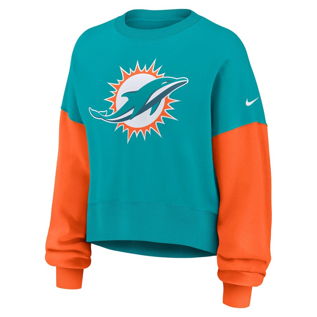 Miami Dolphins Women's Oversized Color-Block Pullover Sweatshirt - Aqua - Nike