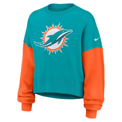 Miami Dolphins Women's Oversized Color-Block Pullover Sweatshirt - Aqua - Nike