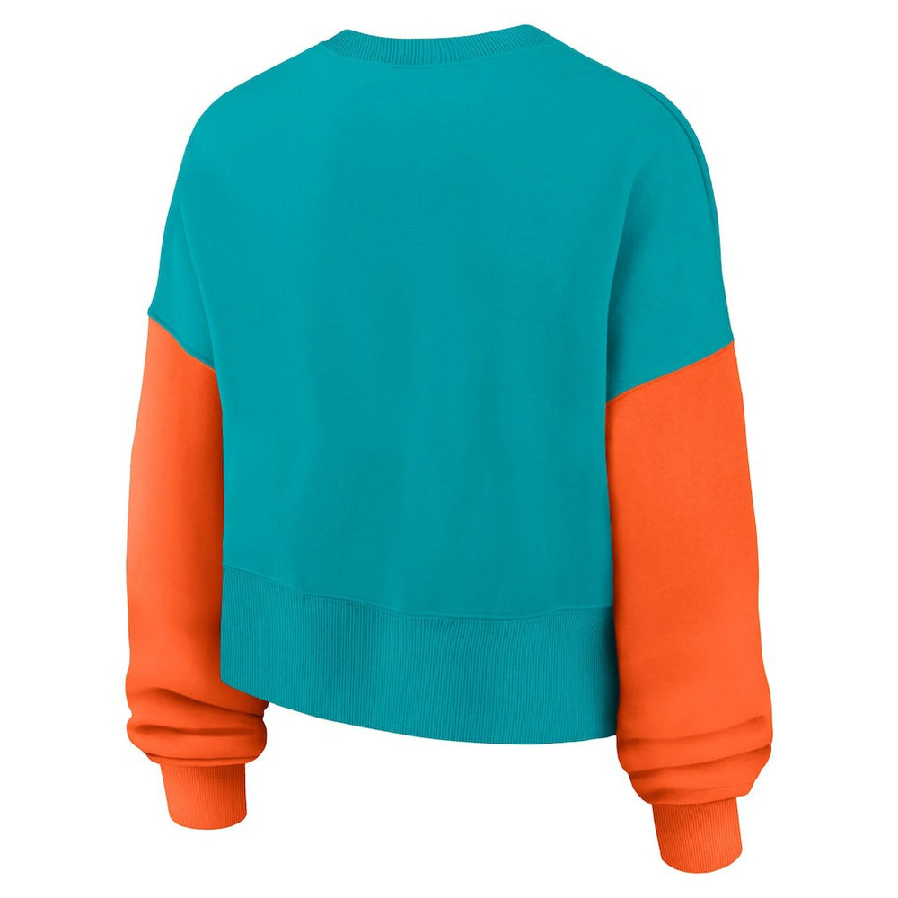 Miami Dolphins Women's Oversized Color-Block Pullover Sweatshirt - Aqua - Nike