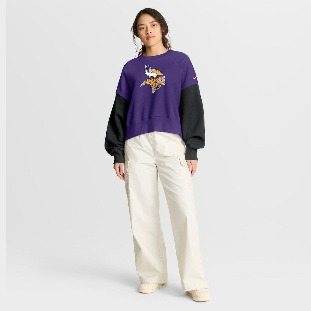 Minnesota Vikings Women's Oversized Color-Block Pullover Sweatshirt - Purple - Nike