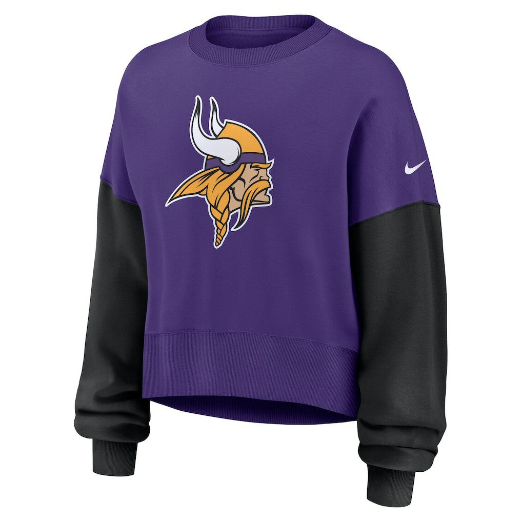 Minnesota Vikings Women's Oversized Color-Block Pullover Sweatshirt - Purple - Nike