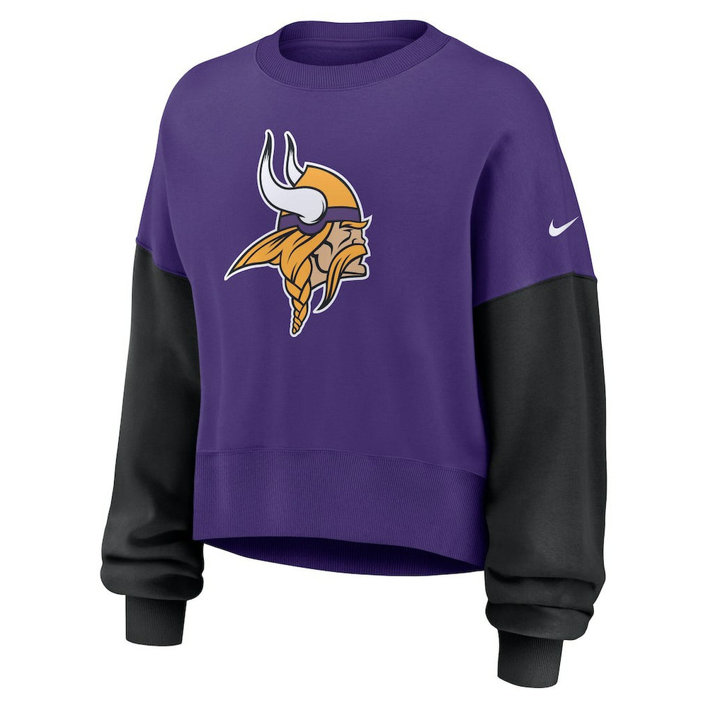 Minnesota Vikings Women's Oversized Color-Block Pullover Sweatshirt - Purple - Nike