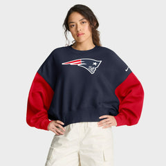 New England Patriots Women's Oversized Color-Block Pullover Sweatshirt - Navy - Nike