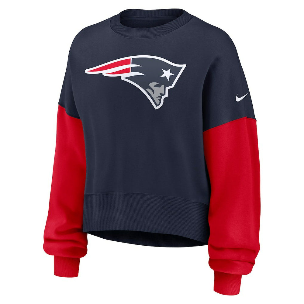 New England Patriots Women's Oversized Color-Block Pullover Sweatshirt - Navy - Nike