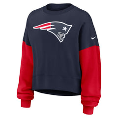 New England Patriots Women's Oversized Color-Block Pullover Sweatshirt - Navy - Nike