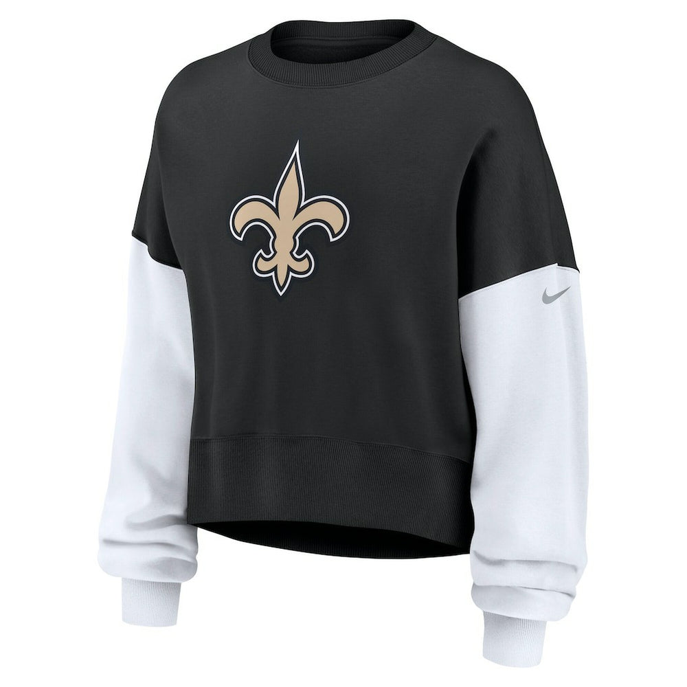 New Orleans Saints Women's Oversized Color-Block Pullover Sweatshirt - Black - Nike